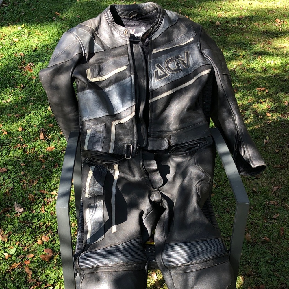 AGV  Black Leather Motorcycle Suit